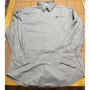Tesla Shirt Men Sz XL Gray Button Up Performance Stretch‎ Dress Work Casual Logo